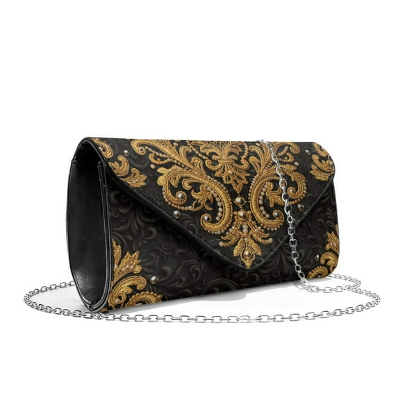 TSOVTHRID Vintage Floral Print Clutch Purses for Women Formal Evening Handbags Leather Purse for Wedding Party Cocktail Prom Crossbody Envelope Bag with Chain, Black
