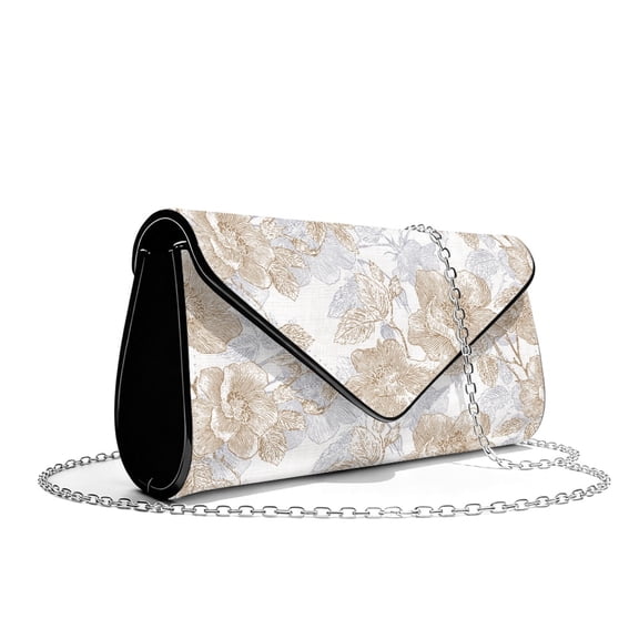 TSOVTHRID Vintage Floral White Print Leather Purse for Women Evening Clutch Handbags with Chain Crossbody Bag Purse Formal Evening Bag for Party Wedding
