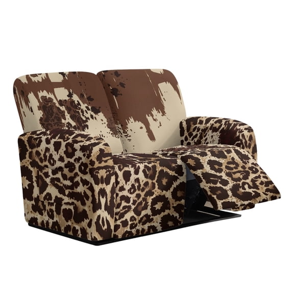 TSOVTHRID Vintage Leopard Print 6 Pieces Reclining Loveseat Slipcover, 2 Seat Stretch Loveseat Recliner Cover Recliner Sofa Cover, Furniture Protector