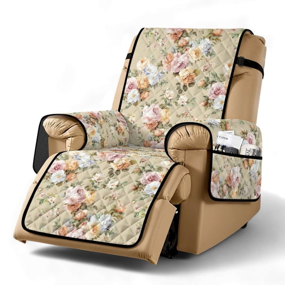 TSOVTHRID Vintage Peony Flower Print Recliner Chair Covers Lazy Boy Recliner Covers Stay in Place Couch Cover Slipcovers Non-Slip Furniture Protector with Elastic Strap for Dog