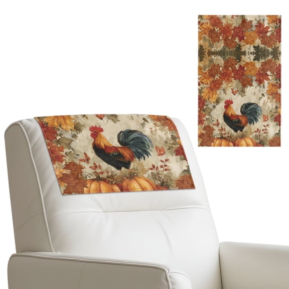 TSOVTHRID Vintage Rooster Pumpkin Maple Leaf Print Recliner Headrest Protector,Non Slip Waterproof Headrest Cover, PU Leather Recliner Head Rest Cover for Sofa Fall Decor,17x27 in, 1 PCS