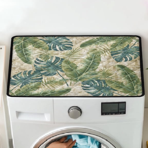 TSOVTHRID Vintage Tropical Palm Leaves Print Washing Machine Dust Cover Top Mat Washer and Dryer Cover Pad Waterproof Appliance Protector for Washer, Dryer, Microwave, Refrigerator