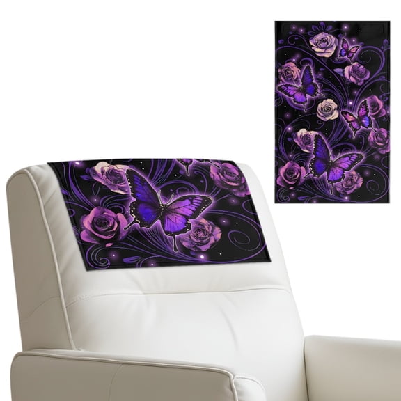 TSOVTHRID Violet Butterfly Rose Print Headrest Protectors for Recliners 17x27 in PU Leather Sofa Headrest Covers Couch Chair Head Protector for Living Room,Office Chair, 2 Pieces