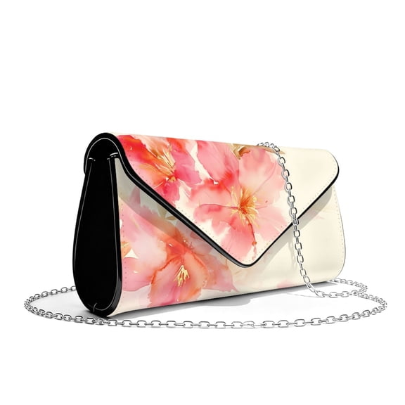 TSOVTHRID Watercolor Floral Print Clutch Purses for Women Ladies Clutch Handbags Beige Elegant Wedding Bag Gifts for Women Leather Purse with Detachable Chain Strap