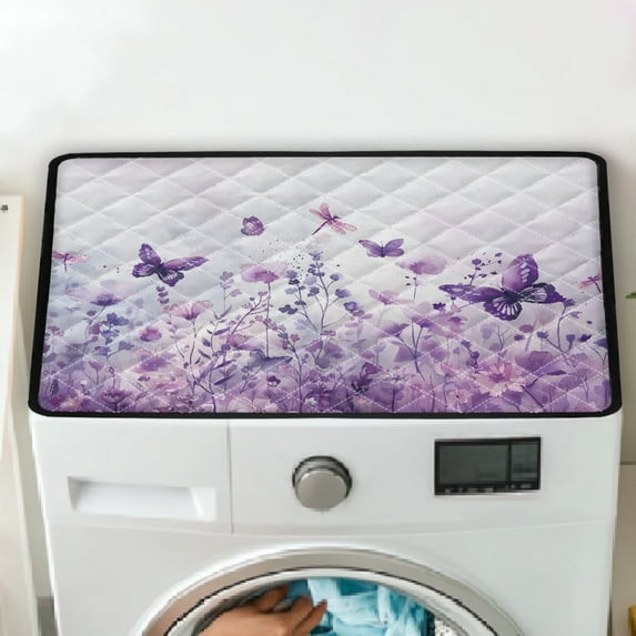 TSOVTHRID Watercolor Purple Daisy Butterfly Print Washing Machine Dust Cover Mat Washer Dryer Top Cover Mat Waterproof Cover Mat for Washer Microwave refrigerator
