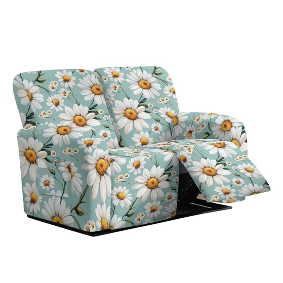 TSOVTHRID White Daisy Floral Print Loveseat Covers Washable Stretch Recliner Slipcover Furniture Protector with Elastic Bottom Couch Covers for Dogs Pets