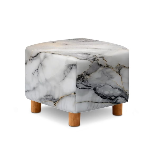 TSOVTHRID White Marble Texture Print Ottoman Covers Square - Stretch Ottoman Slipcovers Square with Elastic Bottom - Removable Footstool Protector Covers for Living Room