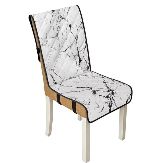 TSOVTHRID White Marble Texture Print Quilted Dining Room Chair Covers Soft Armless Chair Slipcovers with Detachable Strap Stretch Seat Cushion Covers, Set of 2