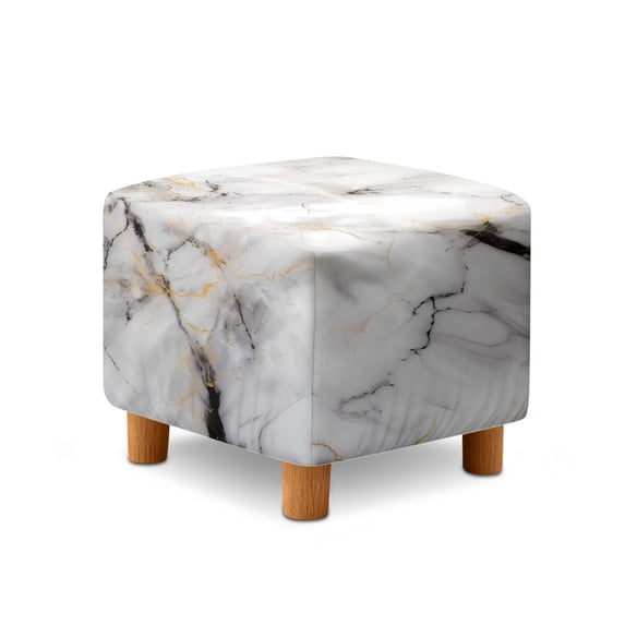TSOVTHRID White Marble Texture Print Stretch Ottoman Covers, Soft Square Slipcover for Folding Storage Stool with Elastic Bottom Removable Furniture Protector