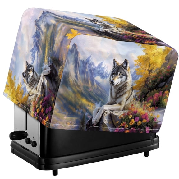 TSOVTHRID Wild Wolf Flower Mountain Print 2 Slice Toaster Cover Polyester Fingerprint Protector Soft Kitchen Appliance Dust Covers Home Table Decor