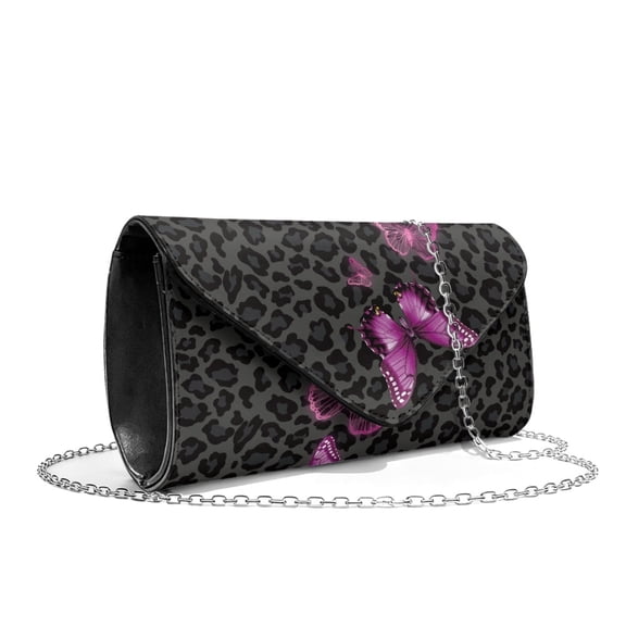 TSOVTHRID Women's Clutch Purses Butterfly Leopard Black Print Ladies Party Handbag Lightweight Evening Envelope Bag for Formal Wedding Party Cocktail Prom with Chain