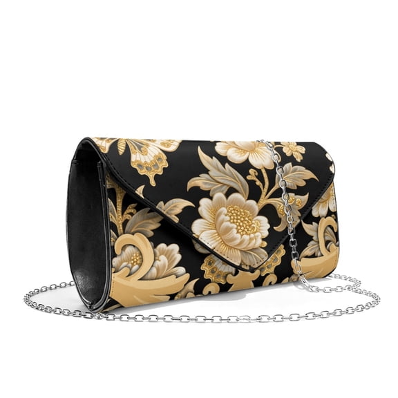 TSOVTHRID Women's Evening Bag Formal Clutch Purse Vintage Flower Black Print Party Handbags with Chain Elegant PU Leather Crossbody Clutch Bag for Wedding Cocktail Prom