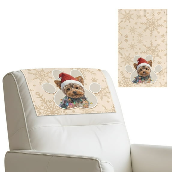 TSOVTHRID Yorkshire Terrier Paw Snowflake Print Non Slip Headrest Protector PU Leather Sofa Headrest Cover for Recline Chair 17x27in Head Protector Cover for Sofa,Furniture Christmas Decor, 2 Pieces
