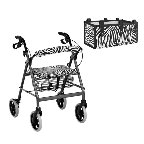 TSOVTHRID Zebra Stripe Pattern 3 Piece Set Walker Accessories, Washable Rollator Seat Cover and Walker Backrest Covers Portable Walker Storage Under Seat Bag