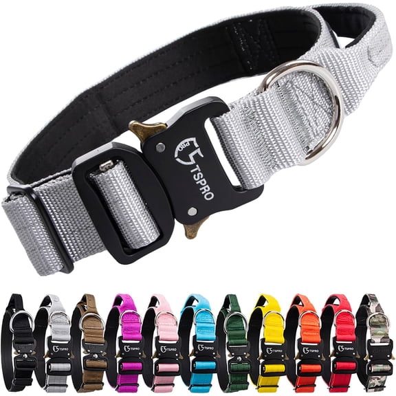 TSPRO Premium Dog Collar with Handle Thick Dog Collar Adjustable Dog Collar Heavy Duty Quick-Release Metal Buckle Dog Collar for Small or Medium to Extra Large Dogs(M-Silver)