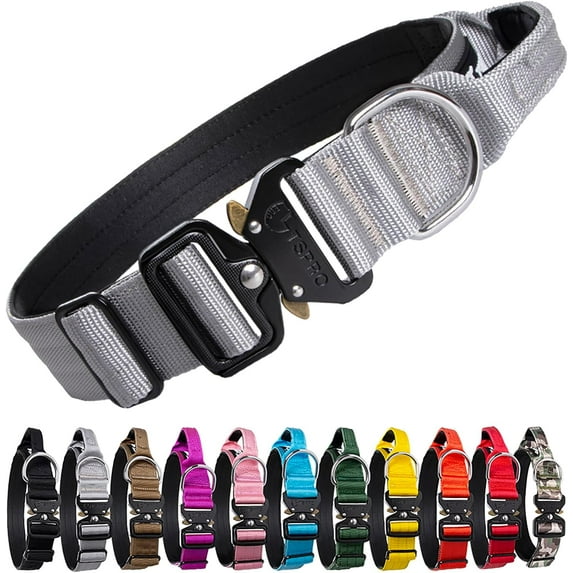TSPRO Premium Dog Collar with Handle Thick Dog Collar Adjustable Dog Collar Heavy Duty Quick-Release Metal Buckle Dog Collar for Small or Medium to Extra Large Dogs(L-Silver)