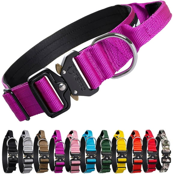 TSPRO Premium Dog Collar with Handle Thick Dog Collar Adjustable Dog Collar Heavy Duty Quick-Release Metal Buckle Dog Collar for Small or Medium to Extra Large Dogs(L-Purple)