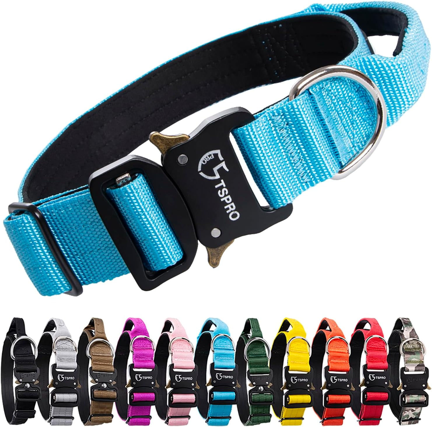 TSPRO Premium Dog Collar with Handle Thick Dog Collar Adjustable Dog Collar Heavy Duty Quick-Release Metal Buckle Dog Collar for Small or Medium to Extra Large Dogs(M-Blue)