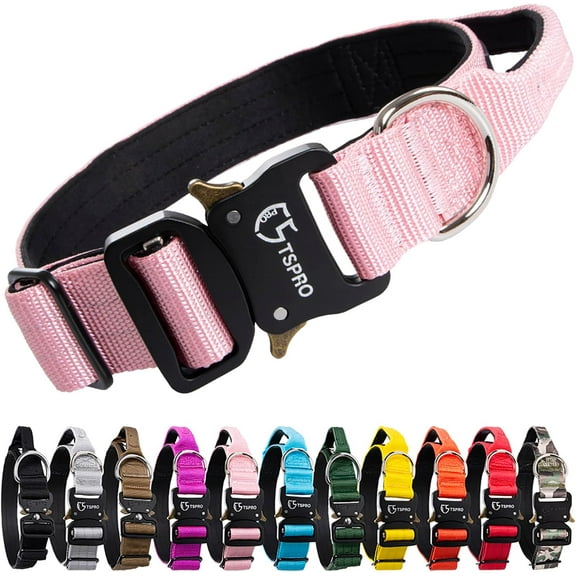 TSPRO Premium Dog Collar with Handle Thick Dog Collar Adjustable Dog Collar Heavy Duty Quick-Release Metal Buckle Dog Collar for Small or Medium to Extra Large Dogs(M-Pink)