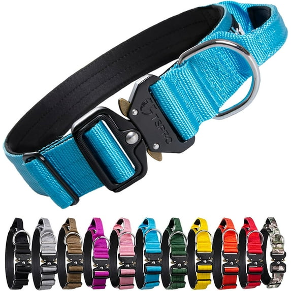 TSPRO Premium Dog Collar with Handle Thick Dog Collar Adjustable Dog Collar Heavy Duty Quick-Release Metal Buckle Dog Collar for Small or Medium to Extra Large Dogs(L-Blue)