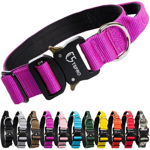 TSPRO Premium Dog Collar with Handle Thick Dog Collar Adjustable Dog Collar Heavy Duty Quick-Release Metal Buckle Dog Collar for Small or Medium to Extra Large Dogs(M-Purple)