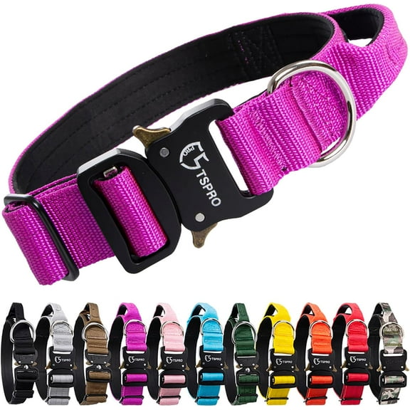 TSPRO Premium Dog Collar with Handle Thick Dog Collar Adjustable Dog Collar Heavy Duty Quick-Release Metal Buckle Dog Collar for Small or Medium to Extra Large Dogs(M-Purple)