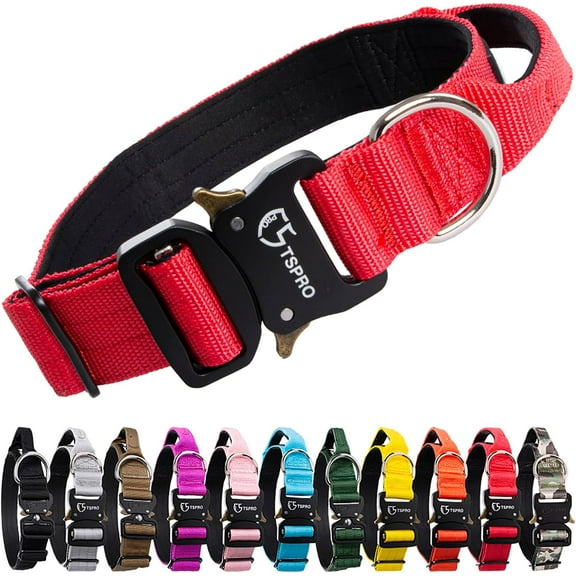 TSPRO Premium Dog Collar with Handle Thick Dog Collar Adjustable Dog Collar Heavy Duty Quick-Release Metal Buckle Dog Collar for Small or Medium to Extra Large Dogs(M-RED)