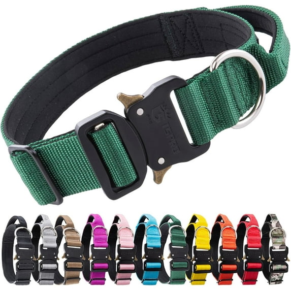 TSPRO Premium Dog Collar with Handle Thick Dog Collar Adjustable Dog Collar Heavy Duty Quick-Release Metal Buckle Dog Collar for Small or Medium to Extra Large Dogs(M-Green)