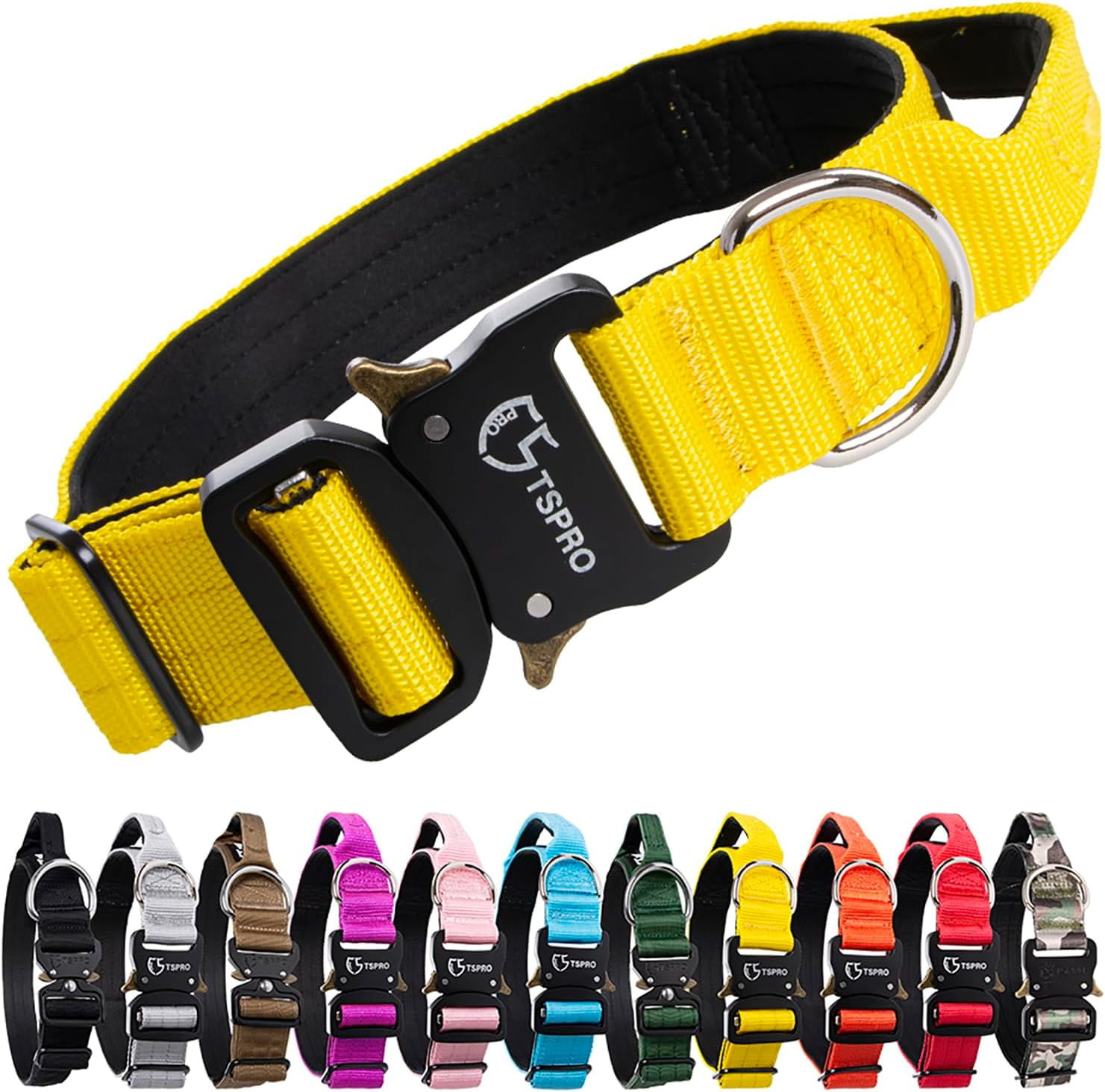 TSPRO Premium Dog Collar with Handle Thick Dog Collar Adjustable Dog Collar Heavy Duty Quick-Release Metal Buckle Dog Collar for Small or Medium to Extra Large Dogs(M-Yellow)