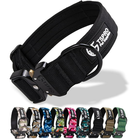 TSPRO Premium Dog Collar with USA Flag Patch Thick Dog Collar Adjustable Dog Collar Heavy Duty Quick-Release Metal Buckle Dog Collar for Small or Medium to Extra Large Dogs(Black-L)