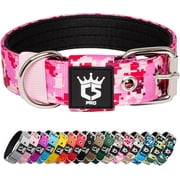 TSPRO Tactical Dog Collar 1.25 Inch Wide Dog Collar Strong Dog Collar Thick Dog Collar Heavy Duty Metal Buckle for 12.6-15.8 Inches Neck (Camo Pink S)
