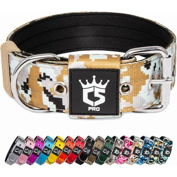 TSPRO Tactical Dog Collar 1.5 Inch Wide Dog Collar Strong Dog Collar Thick Dog Collar Heavy Duty Metal Buckle for 18.9-21.7 Inches Neck (Camo Khaki L)