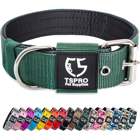 TSPRO Tactical Dog Collar 1.5 Inch Wide Dog Collar Strong Dog Collar Thick Dog Collar Heavy Duty Metal Buckle for 15.8-18.9 Inches Neck (Green M)