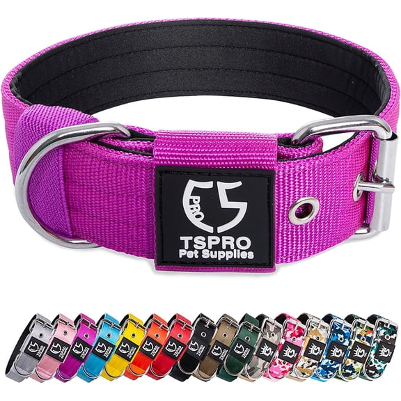 TSPRO Tactical Dog Collar 1.5 Inch Wide Dog Collar Strong Dog Collar Thick Dog Collar Heavy Duty Metal Buckle for 15.8-18.9 Inches Neck (Purple M)