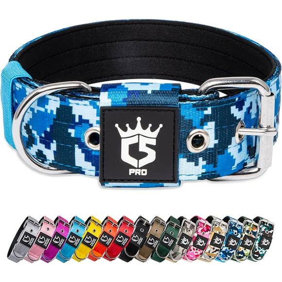TSPRO Tactical Dog Collar 1.5 Inch Wide Dog Collar Strong Dog Collar Thick Dog Collar Heavy Duty Metal Buckle for 18.9-21.7 Inches Neck (Camo Blue L)
