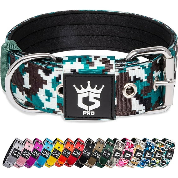 TSPRO Tactical Dog Collar 1.5 Inch Wide Dog Collar Strong Dog Collar Thick Dog Collar Heavy Duty Metal Buckle for 18.9-21.7 Inches Neck (Camo Cyan L)