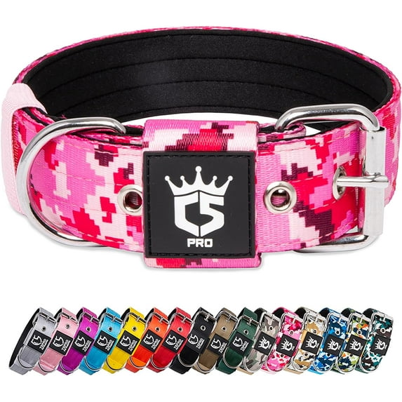 TSPRO Tactical Dog Collar 1.5 Inch Wide Dog Collar Strong Dog Collar Thick Dog Collar Heavy Duty Metal Buckle for 18.9-21.7 Inches Neck (Camo Pink L)