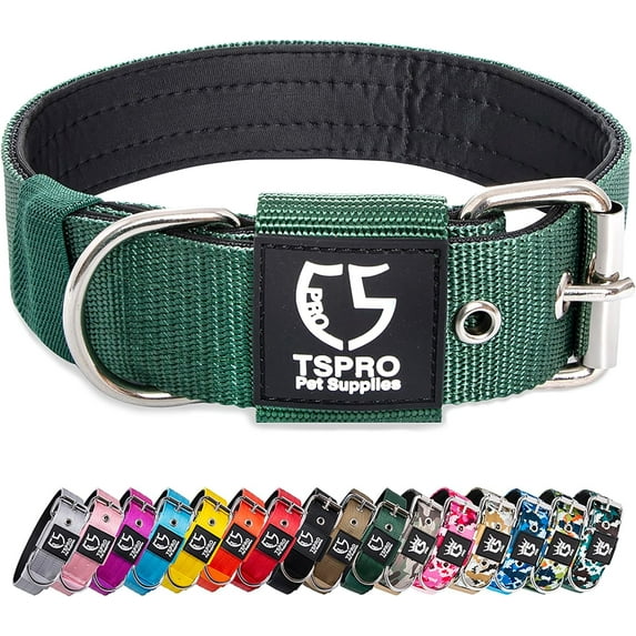 TSPRO Tactical Dog Collar 1.5 Inch Wide Dog Collar Strong Dog Collar Thick Dog Collar Heavy Duty Metal Buckle for 18.9-21.7 Inches Neck (Green L)