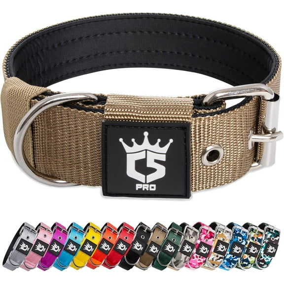 TSPRO Tactical Dog Collar 1.5 Inch Wide Dog Collar Strong Dog Collar Thick Dog Collar Heavy Duty Metal Buckle for 18.9-21.7 Inches Neck (Khaki L)