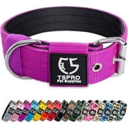 TSPRO Tactical Dog Collar 1.5 Inch Wide Dog Collar Strong Dog Collar Thick Dog Collar Heavy Duty Metal Buckle for 18.9-21.7 Inches Neck (Purple L)
