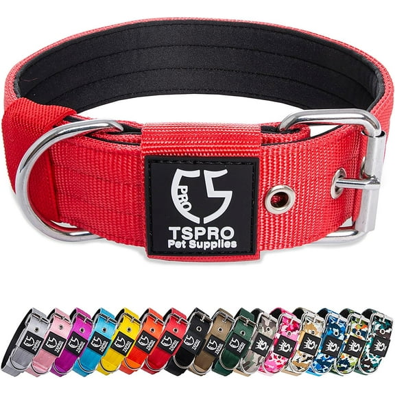 TSPRO Tactical Dog Collar 1.5 Inch Wide Dog Collar Strong Dog Collar Thick Dog Collar Heavy Duty Metal Buckle for 18.9-21.7 Inches Neck (Red L)