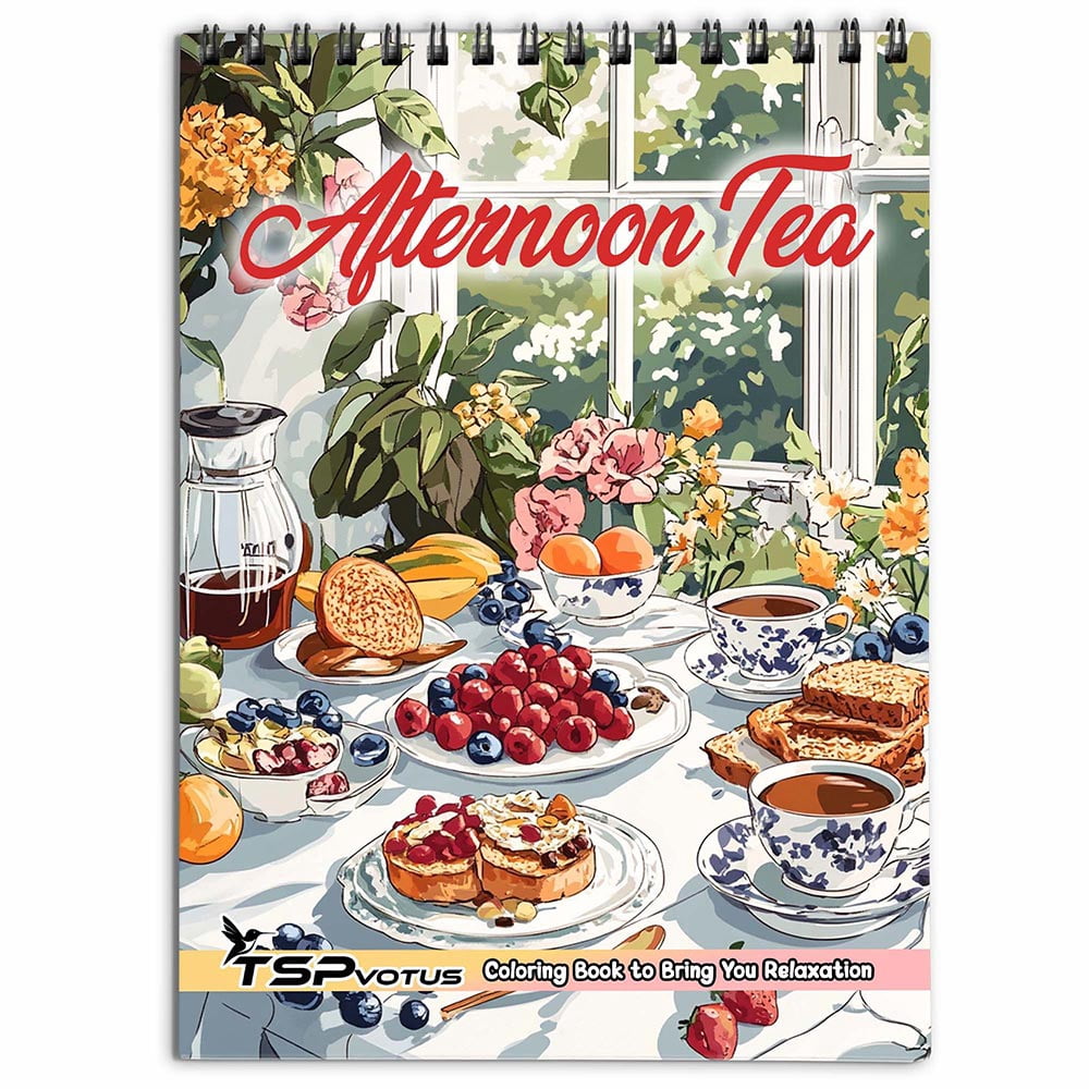 TSPVOTUS Afternoon Tea Coloring Book for Adult, Spiral Bound, Soft Cover