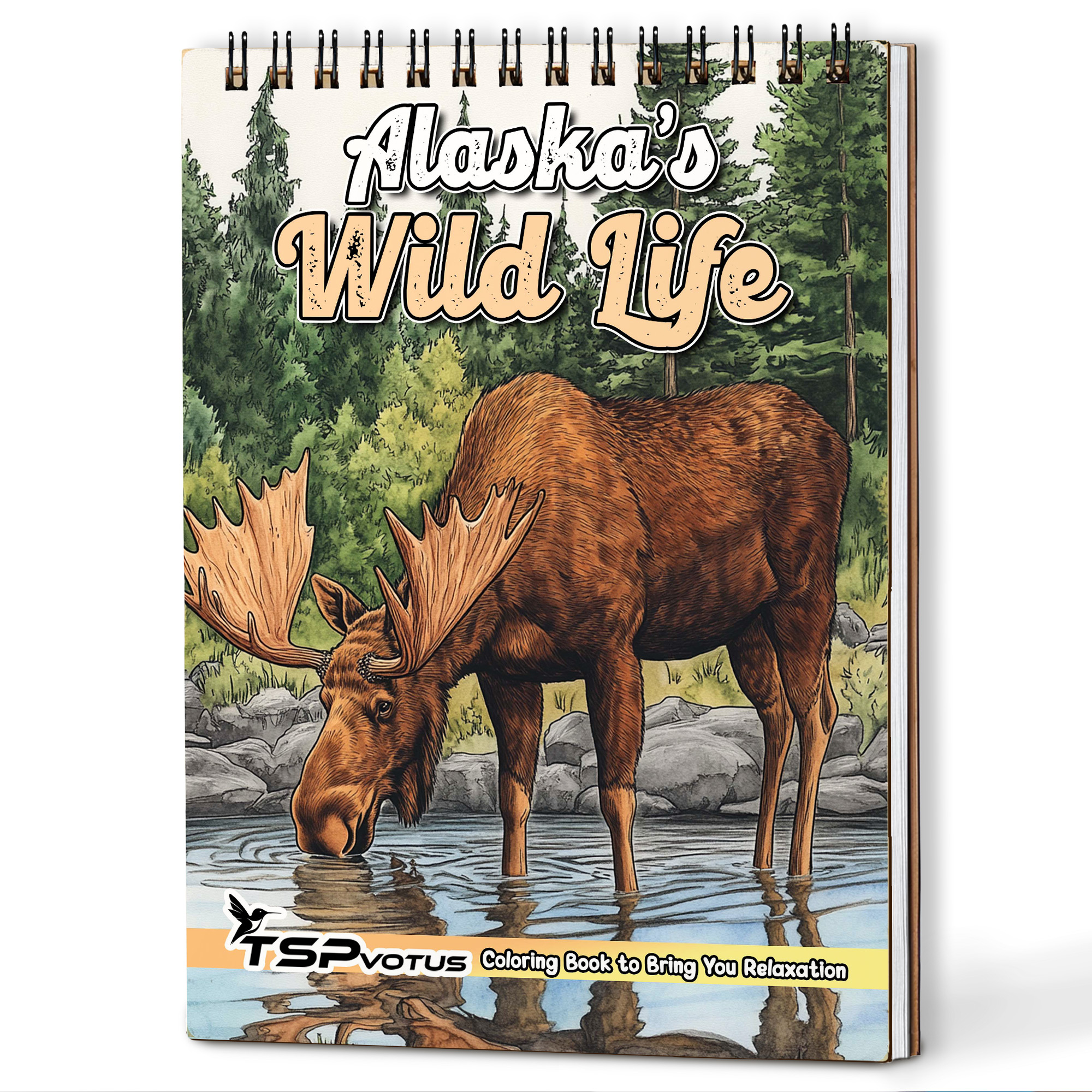 TSPVOTUS Alaska's Wild Life Spiral Bound Adult Coloring Book, A5 Wooden ...