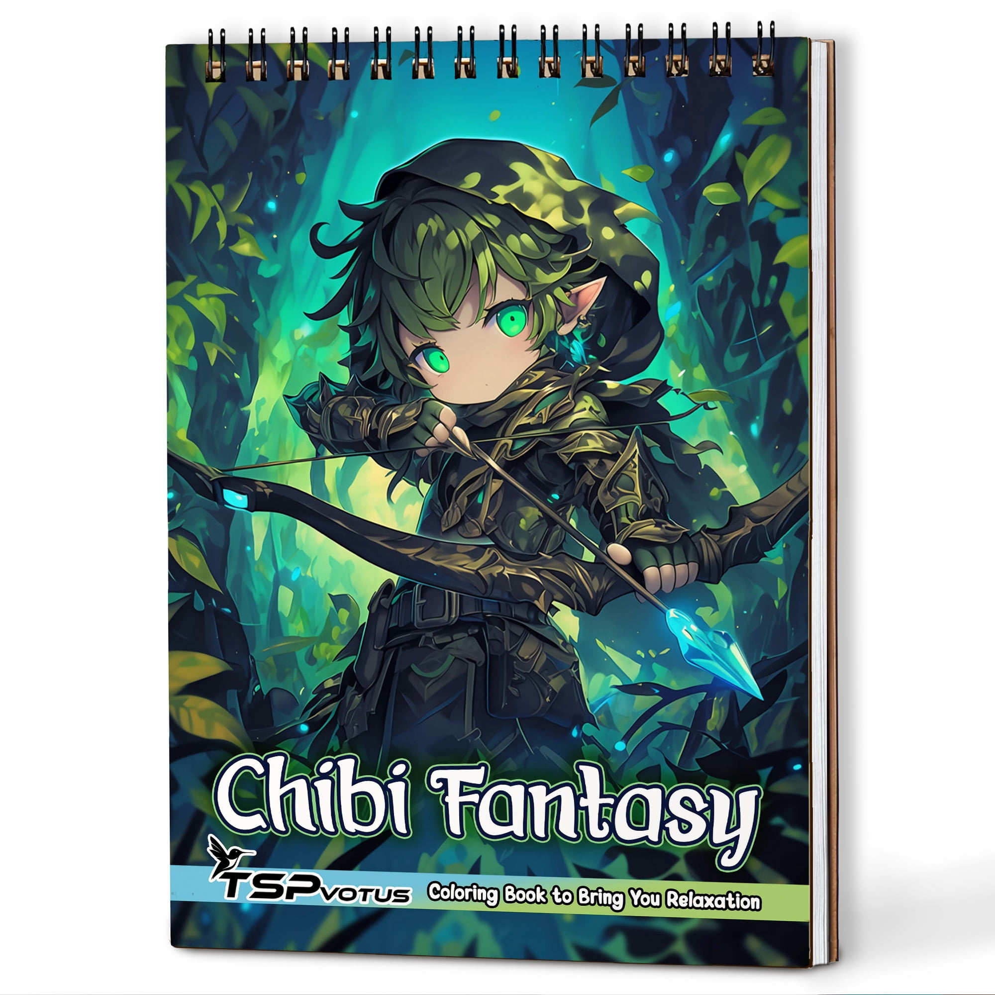TSPVOTUS Chibi Fantasy Spiral Bound Adult Coloring Book, A5 Wooden ...