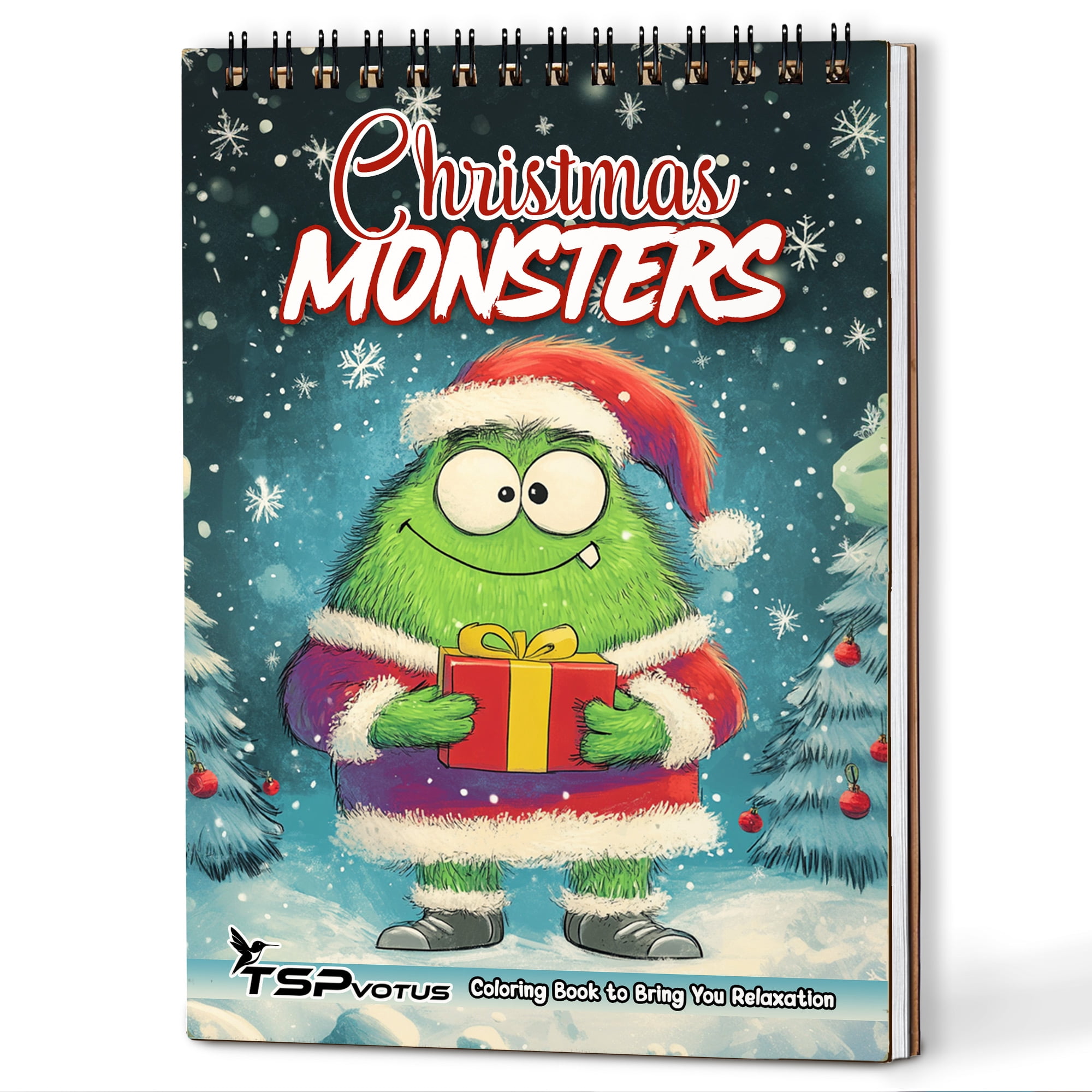 TSPVOTUS Christmas Monsters Spiral Bound Adult Coloring Book, A5 Wooden ...