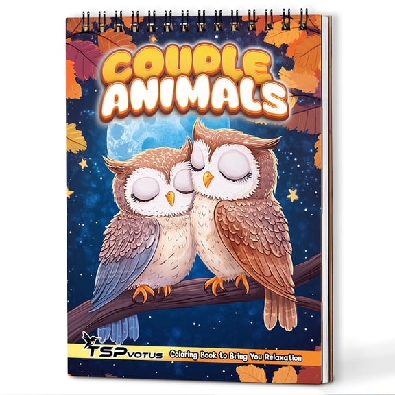 TSPVOTUS Couple Animals Spiral Bound Adults Coloring Book, A5 Wooden Cover, 30 Lovely Coloring Pages of Animals Love Scenes for Stress Relief and Relaxation
