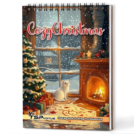 TSPVOTUS Cozy Christmas Spiral Bound Adult Coloring Book, A5 Wooden Cover, 30 Vintage Charming Coloring Pages of Christmas Holidays for Stress Relief and Relaxation
