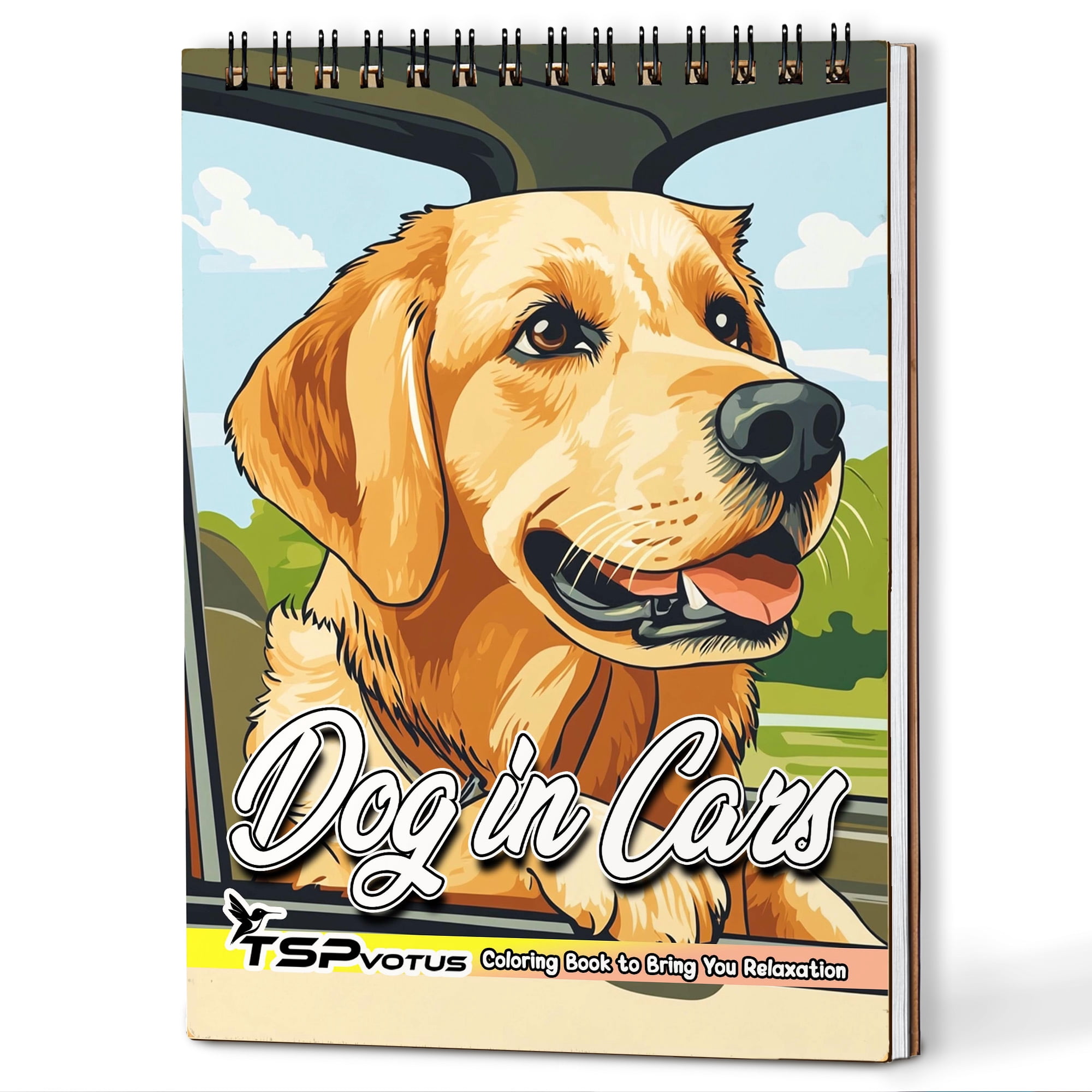 TSPVOTUS Dog in Cars Spiral Bound Adult Coloring Book, A5 Wooden Cover ...