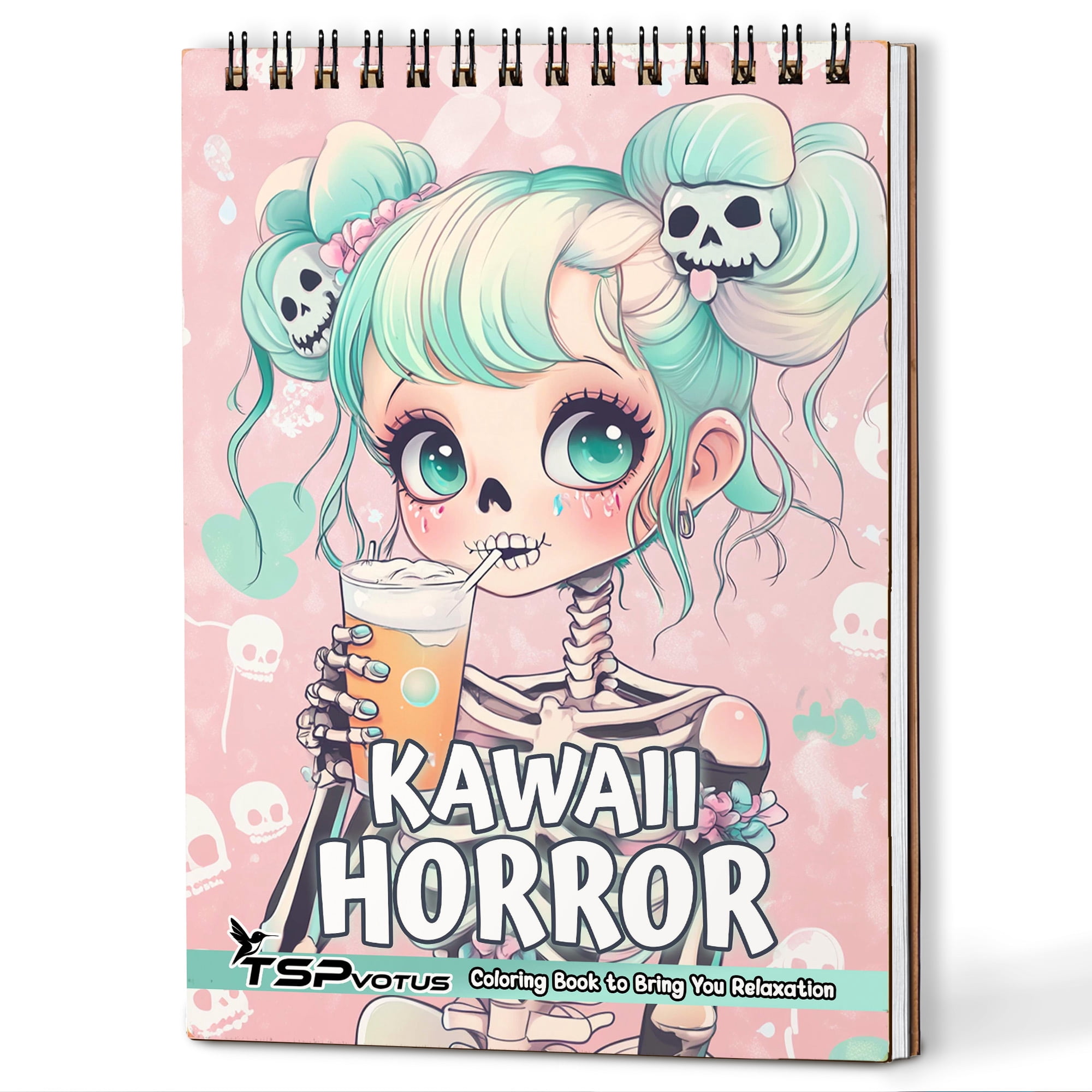 TSPVOTUS Kawaii Horror Spiral Bound Adults Coloring Book, A5 Wooden ...