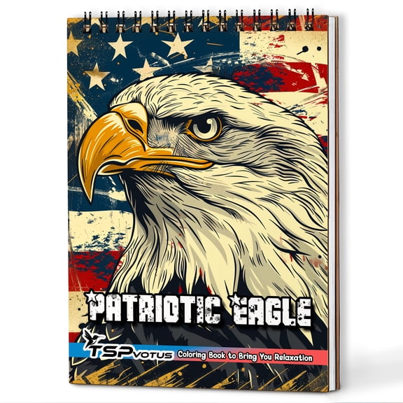 TSPVOTUS Patriotic Eagle Spiral Bound Adult Coloring Book, A5 Wooden Cover, 30 Iconic Eagle Coloring Pages with American Flag for Stress Relief and Relaxation